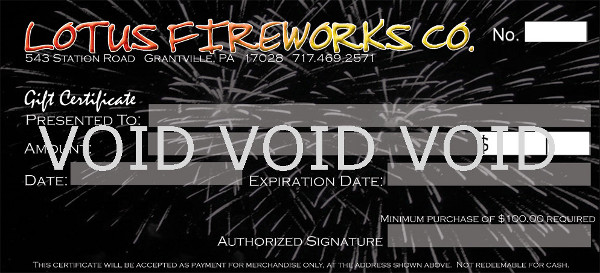 Lotus Fireworks Co Gift Certificate